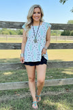 Western cactus printed ruffle sleeve boutique women's top Southern Stitch GJQ13379 (DS6)