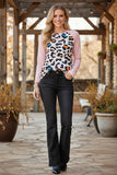 Western leopard printed pink raglan long sleeve women's boutique top GJQ13384 FS3