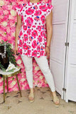 Women's top wholesale Fuchsia floral printed baby doll & ruffle sleeves GJQ13593S