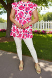 Women's top wholesale Fuchsia floral printed baby doll & ruffle sleeves GJQ13593S