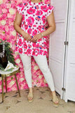 Women's top wholesale Fuchsia floral printed baby doll & ruffle sleeves GJQ13593S