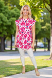 Women's top wholesale Fuchsia floral printed baby doll & ruffle sleeves GJQ13593S