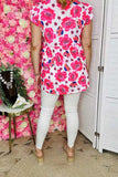 Women's top wholesale Fuchsia floral printed baby doll & ruffle sleeves GJQ13593S