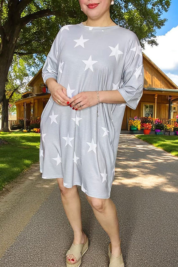 Women dress wholesale Grey & white star printed short sleeves & pockets GJQ13707 (BS6