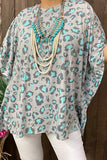 GJQ13989 Turquoise leopard prints short sleeve women top