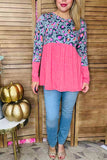 Grey & pink leopard printed baby doll long sleeve women top GJQ14117 BS3