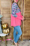 Grey & pink leopard printed baby doll long sleeve women top GJQ14117 BS3