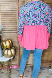 Grey & pink leopard printed baby doll long sleeve women top GJQ14117 BS3