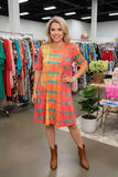 Western checked printed short sleeve women's boutique dress GJQ14144 (AS7)/Efloor