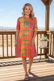 Checked printed short sleeve women dress GJQ14144 (AS7)/Efloor