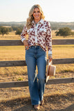 Western cow printed long sleeve women's boutique shirt w/pockets GJQ14253 CS1