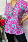 GJQ14409 Pink turquoise paisley short sleeve women t-shirt