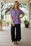 Clearance--Western turquoise paisley printed short sleeve women top GJQ14409 (DS12)