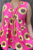 GJQ14436 Sunflower prints sleeveless baby doll women top wholesale (DS3)