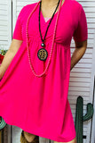 GJQ14589-1 Hot pink short sleeve women dress(A1S1)