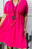 GJQ14589-1 Hot pink short sleeve women dress(A1S1)