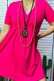 GJQ14589-1 Hot pink short sleeve women dress(A1S1)