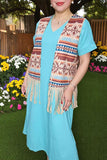 Western women vest suppliers Aztec printed suede fabric w/fringes GJQ14610 (AS11)