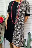 GJQ14663 Half black & leopard prints women dress with short sleeve