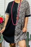 GJQ14663 Half black & leopard prints women dress with short sleeve