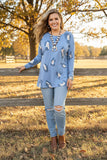 Western blue leopard long sleeve women's boutique blouse Southern Stitch GJQ14724 DS9