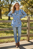 Western blue leopard long sleeve women's boutique blouse Southern Stitch GJQ14724 DS9