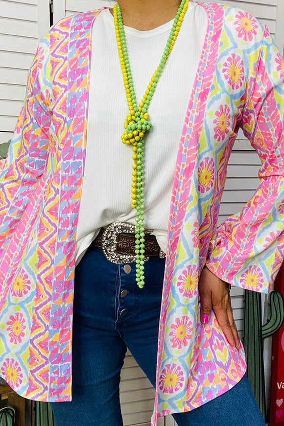 GJQ14752 Aztec & Floral bell sleeves open front women cardigan