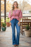 Trendy Blush & White dot off shoulder women's boutique top GJQ14796 (ES2)