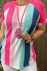 GJQ14800 Multi color striped raglan sleeve women top (ES3)