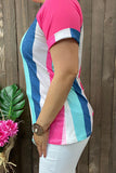 GJQ14800 Multi color striped raglan sleeve women top