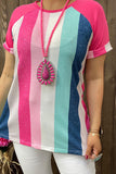 GJQ14800 Multi color striped raglan sleeve women top