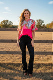 Western cow & floral printed fuchsia women's boutique top GJQ14900 (ES7)