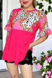 Shop women top suppliers Western cow & floral printed fuchsia & short sleeves GJQ14900  (ES1)