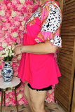 Shop women top suppliers Western cow & floral printed fuchsia & short sleeves GJQ14900  (ES1)