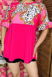 Shop women top suppliers Western cow & floral printed fuchsia & short sleeves GJQ14900  (ES1)