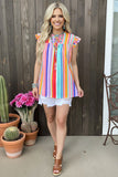Western trendy striped ruffle short sleeves women's boutique blouse w/string GJQ14903 (DS10)
