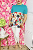 Women's clothing suppliers Turquoise&  Paisley floral prints baby doll tops GJQ14904 (ES2)