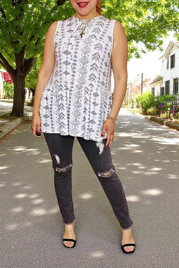 Women's top suppliers Aztec printed & sleeveless & strings GJQ14967 (CS3