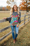 Western patterns & gray baby doll women's boutique blouse Southern Stitch GJQ15150