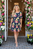 Floral printed black off shoulder short sleeve w/side pockets women dress GJQ15155 (A1S1)