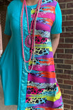 GJQ15176 Blue & Sequin & Prints color block short sleeve women dress