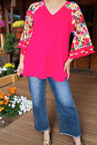 Women top wholesale Fuchsia & floral 3/4 raglan sleeves w/tassels GJQ15231