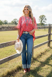 Western Coral paisley & floral oversize women's boutique blouse GJQ15303 (DS5)
