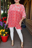 Ladies clothing wholesale Coral paisley & floral printed oversized women blouse GJQ15303 (DS4)