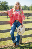 Western Coral paisley & floral oversize women's boutique blouse GJQ15303 (DS5)