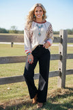 Western leopard & beige long sleeve women's boutique top GJQ15315 ES10