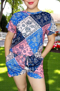 Women's clothing wholesale Paisley top & shorts w/pockets 2pc sets GJQ15391