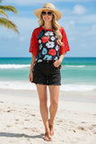 Chic floral print & red lace sleeve women's boutique tops GJQ15398 GS9