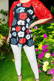 Women's clothing wholesale suppliers Floral printed red lace short sleeve tops GJQ15398