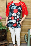 Women's clothing wholesale suppliers Floral printed red lace short sleeve tops GJQ15398